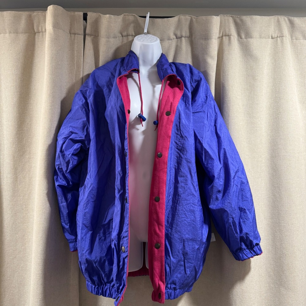 Vintage Colorblock Nylon Windbreaker Jacket Purple Pink Reversible Size M